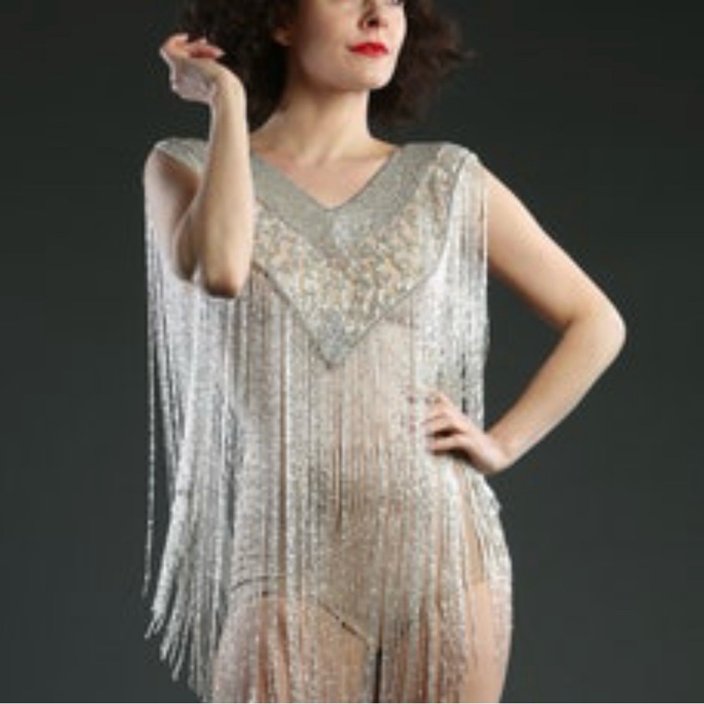 1920 style Silver Fringe top cape